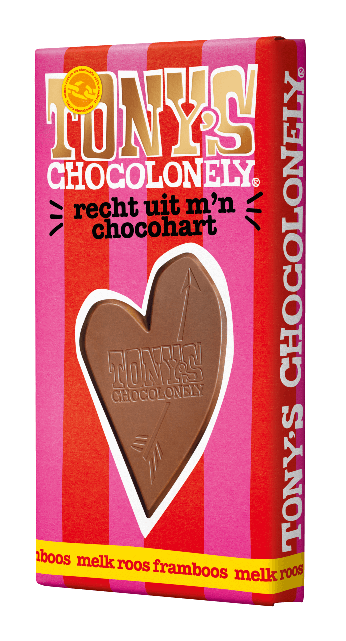 Tony's Chocolonely "Recht uit m'n Chocohart" Melk Roos Framboos
