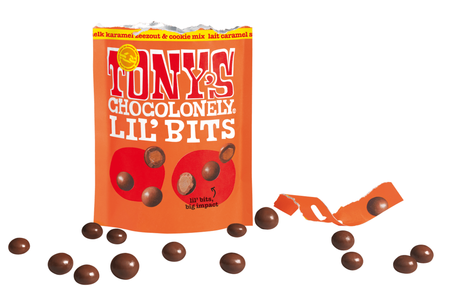 Tony's Chocolonely Lil'Bits Melk Karamel Zeezout & Biscuit